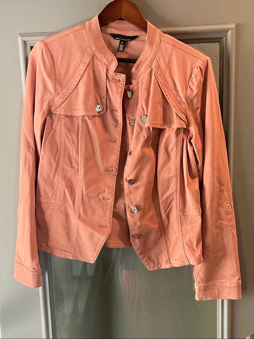White House Black Market Peach-Tone Collarless Jean Jacket